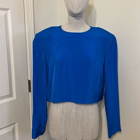 Zara Cobalt Blue Cropped Satin Effect Top Size XL NWT - Picture 1 of 3